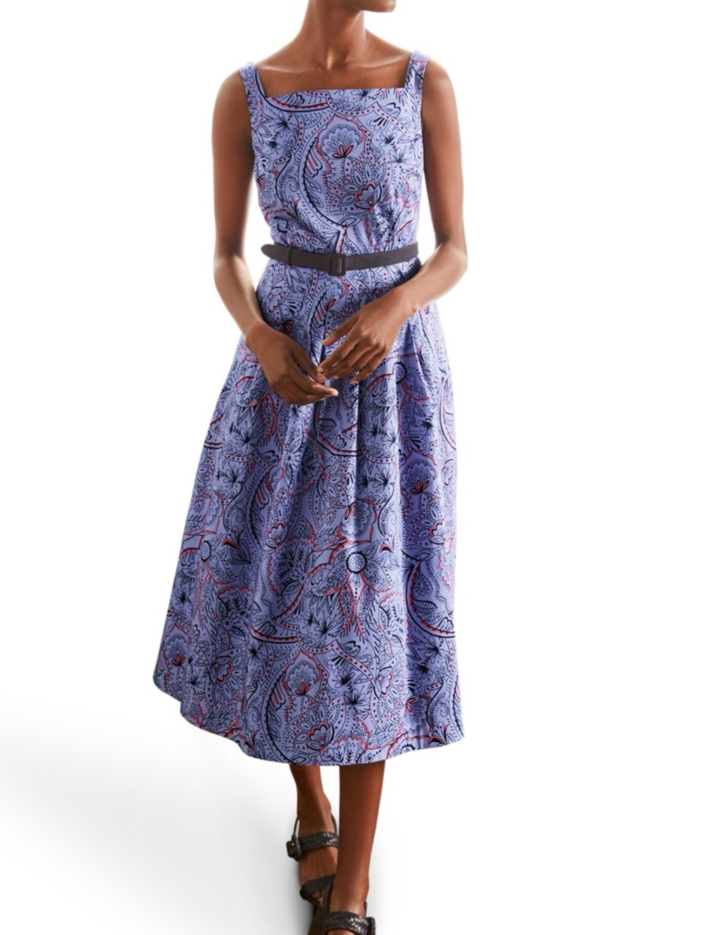 BODEN Sleeveless Blue Paisley Fit & Flare Midi Dress